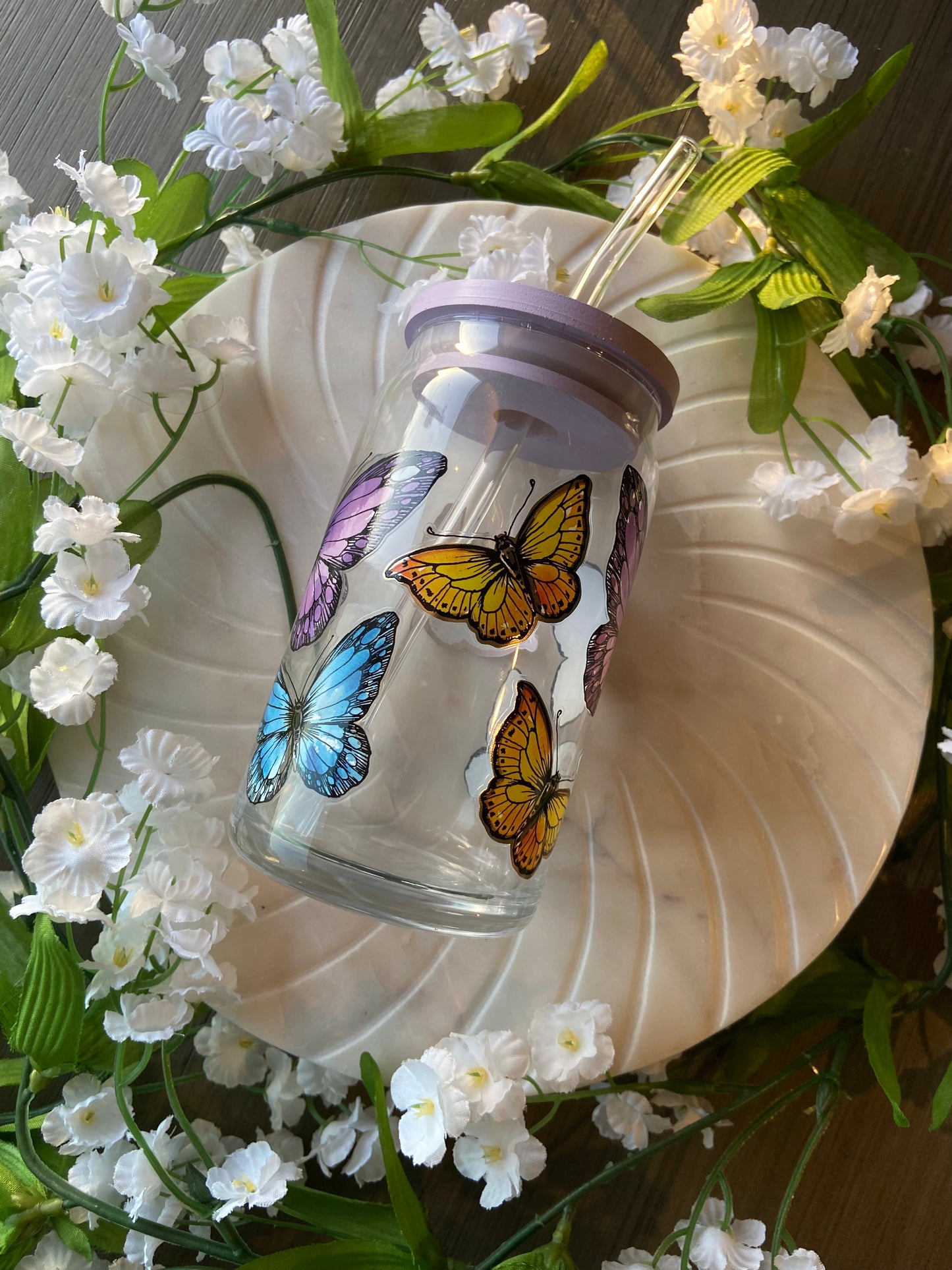 Purple Butterfly Glass Tumbler