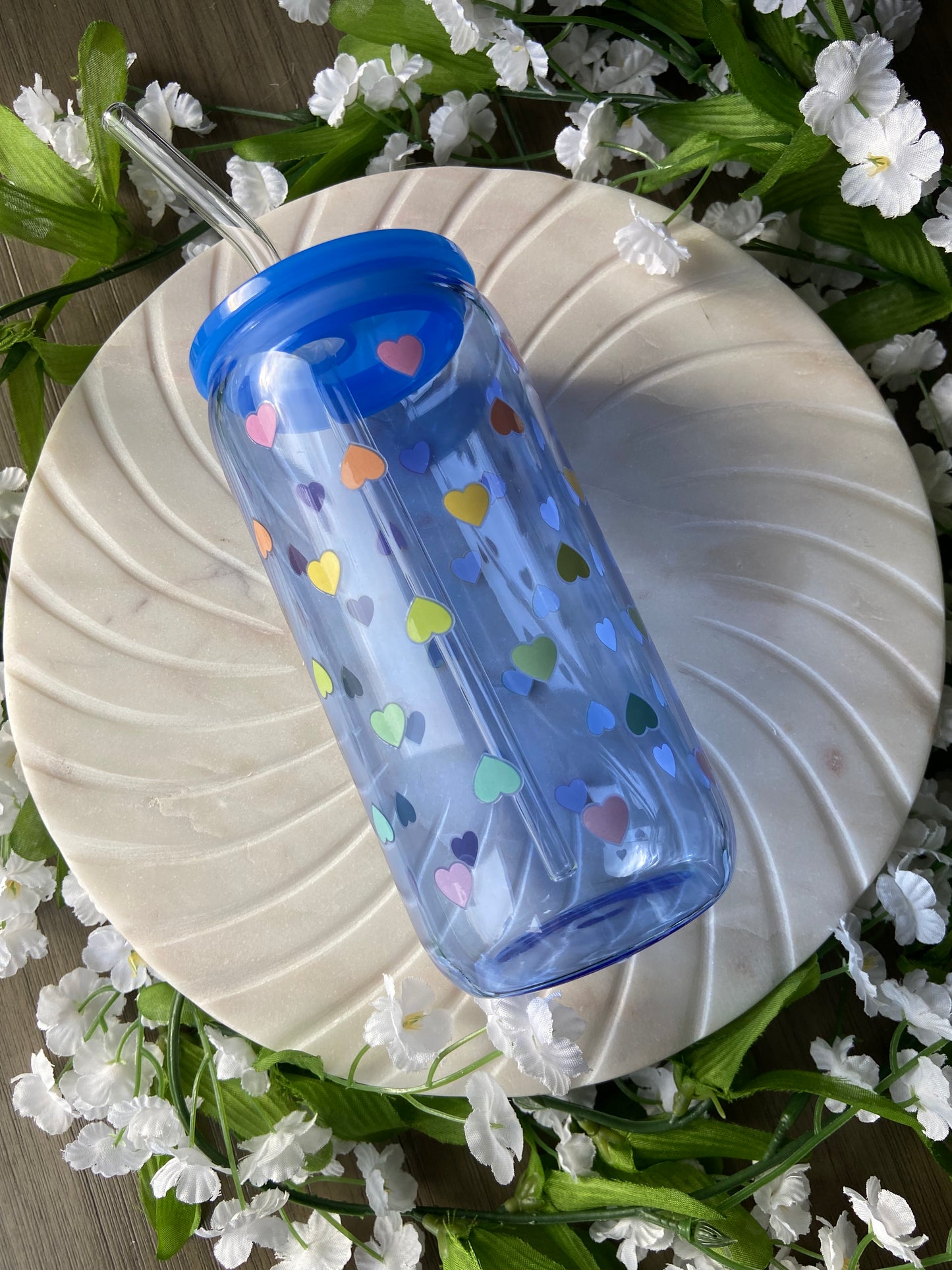 Colorful Heart Glass Tumbler