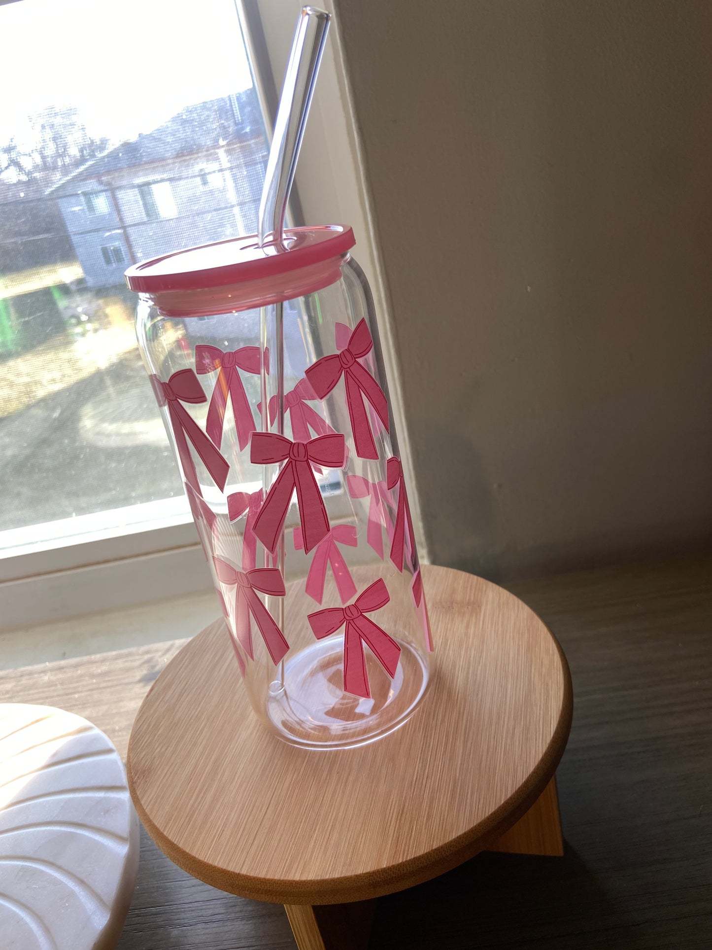 Pink Bow Glass Tumbler