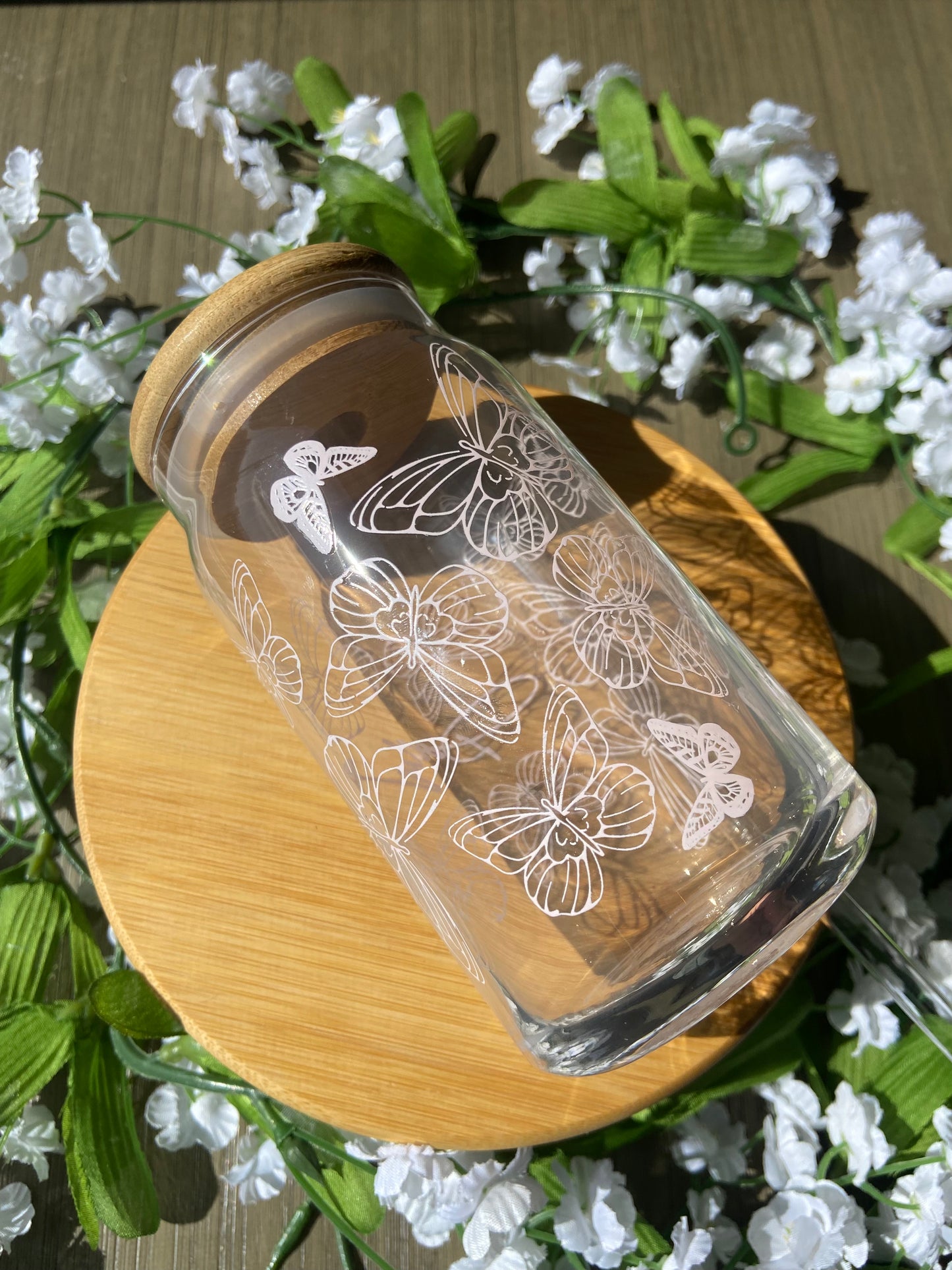 Pink Butterfly Glass Tumbler