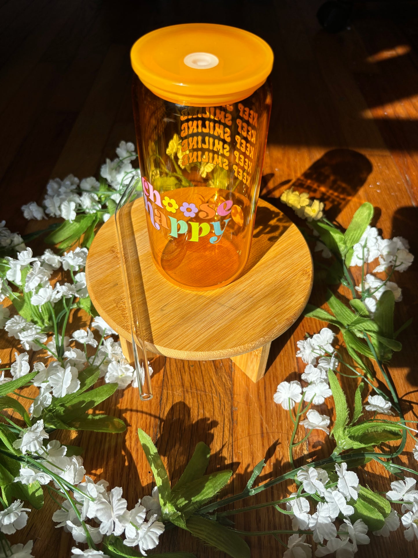 Happy Vibes Glass Tumbler