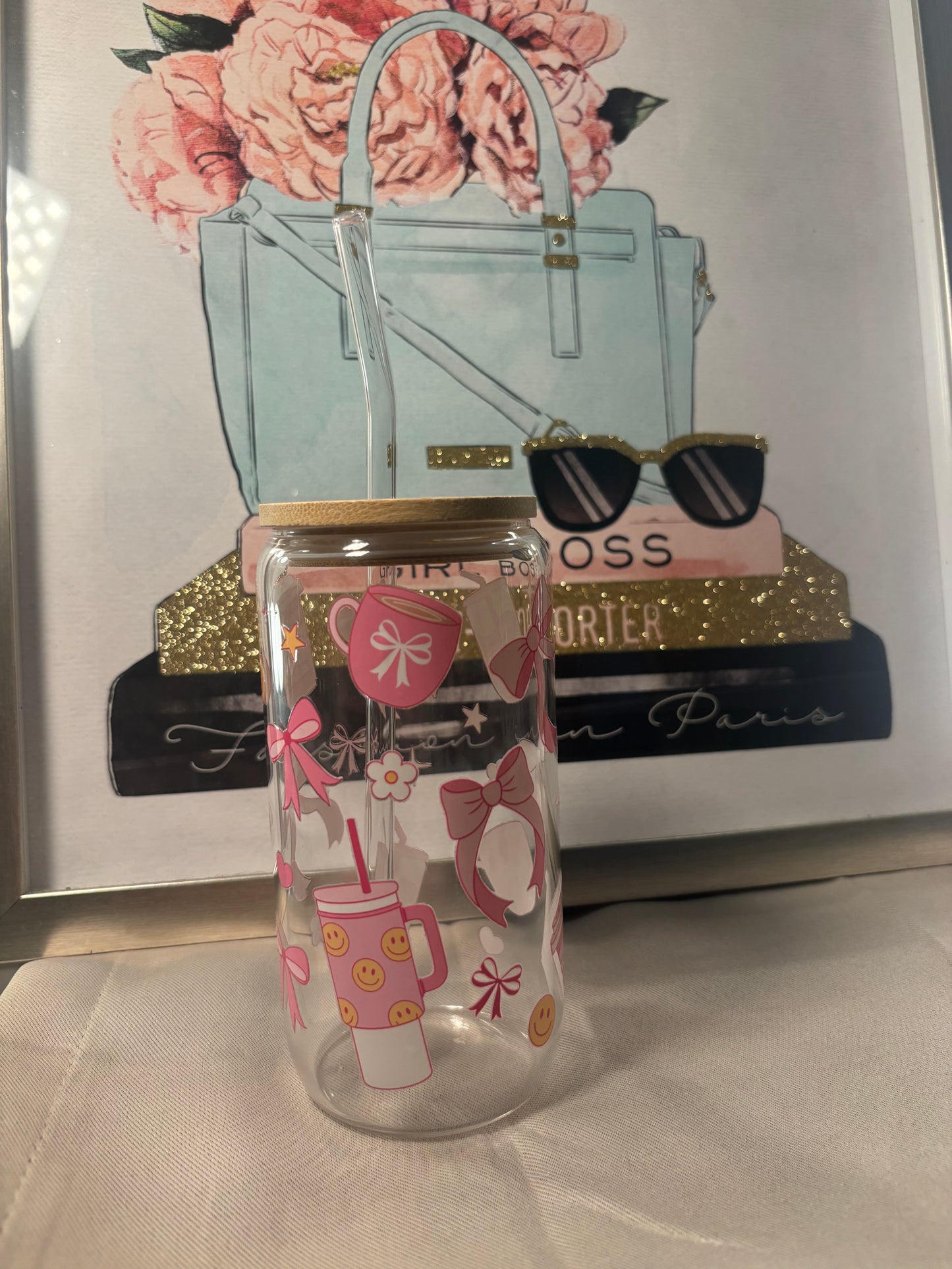Bows & Coffee 16 Oz Glass Tumbler