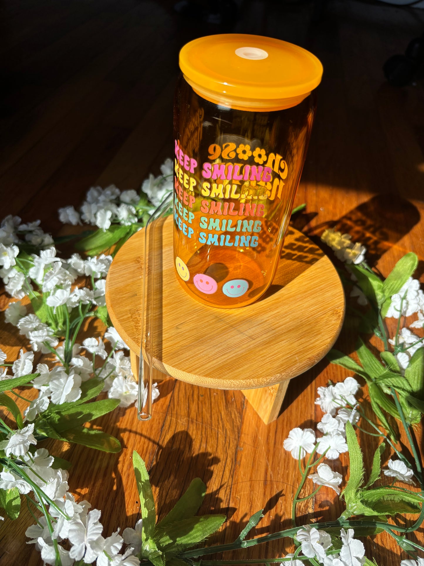 Happy Vibes Glass Tumbler