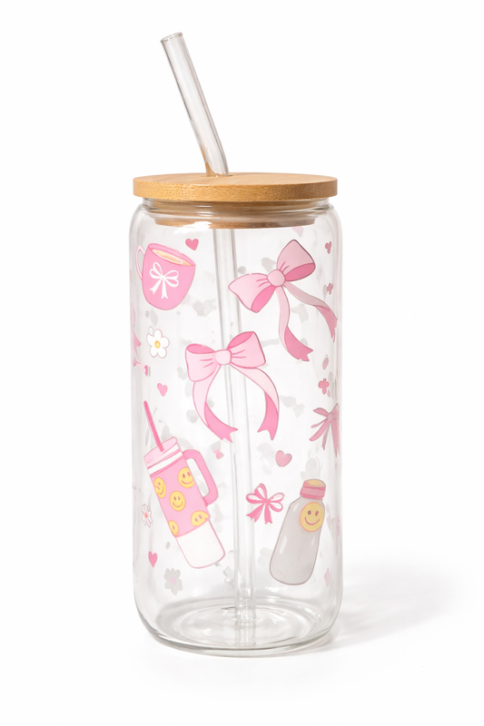 Bows & Coffee 16 Oz Glass Tumbler