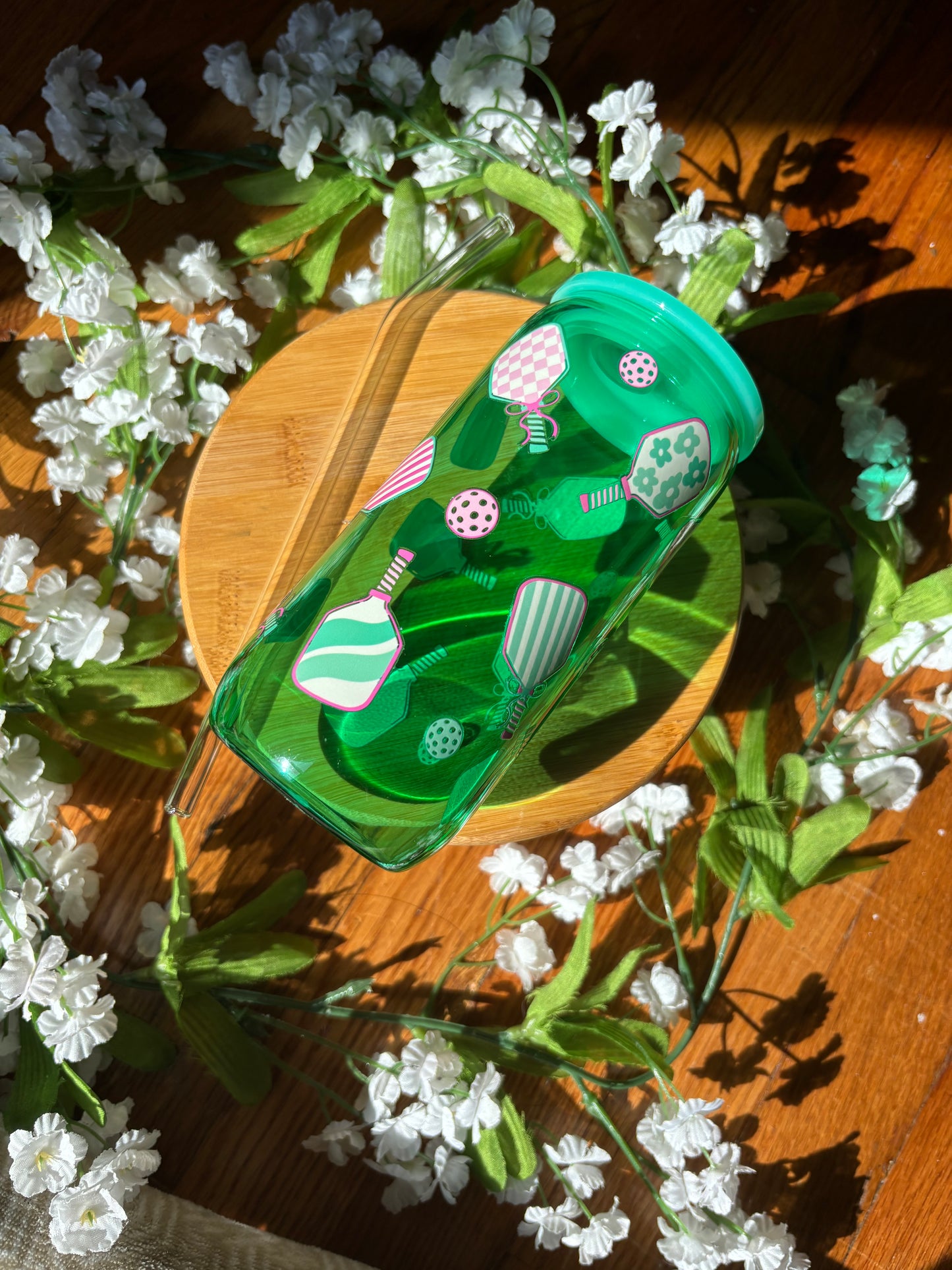 Pickle Ball Glass Tumbler