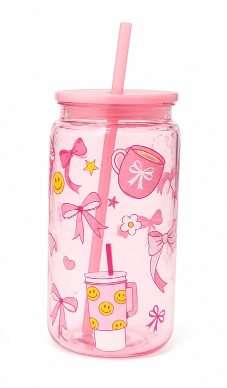Pink Bows 16 Oz Plastic Tumbler