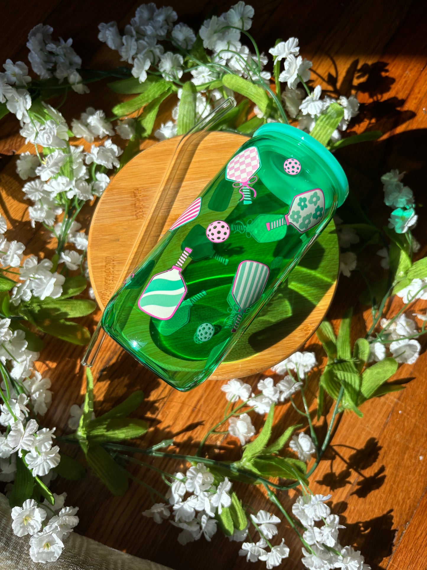 Pickle Ball Glass Tumbler