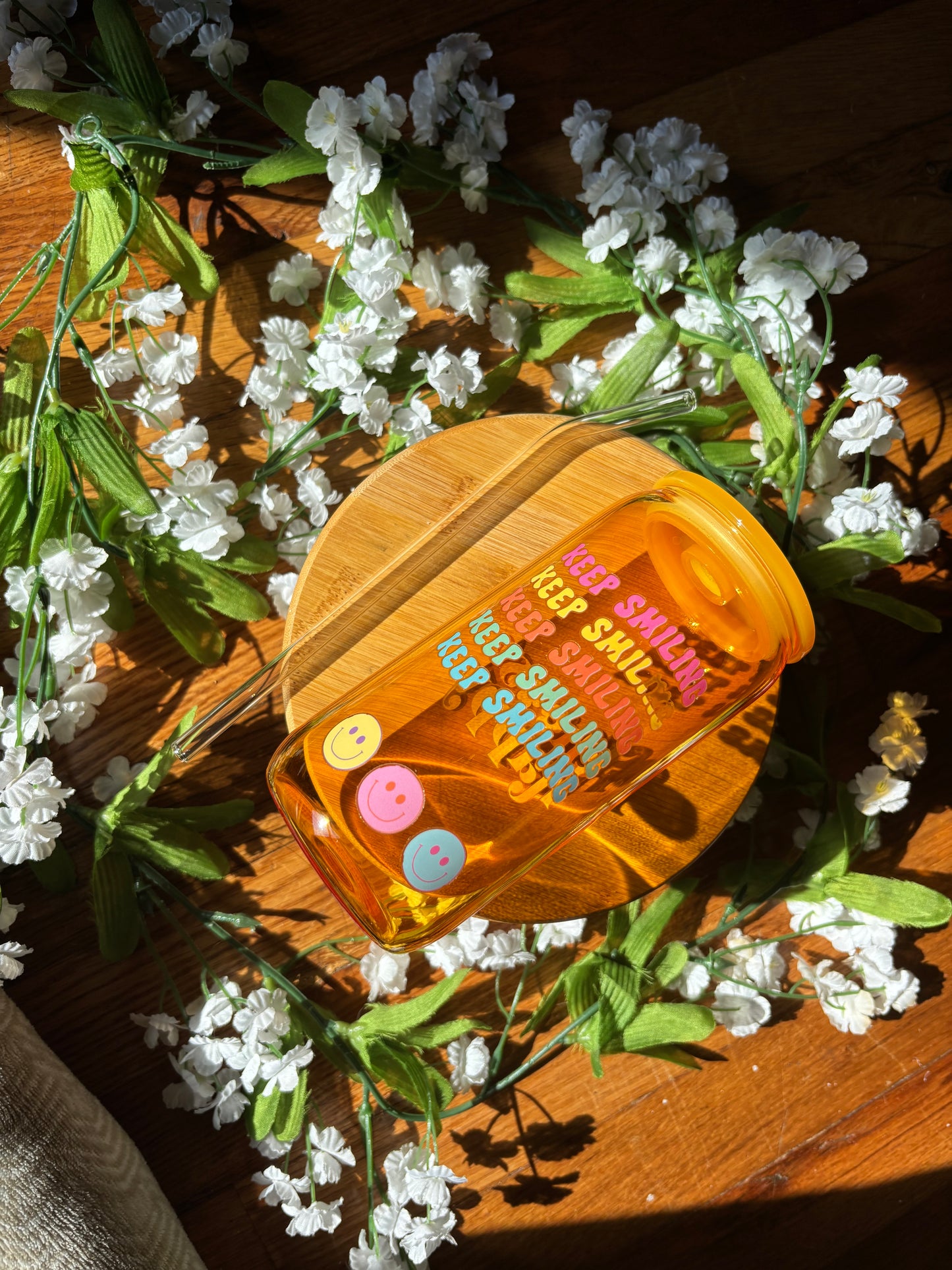 Happy Vibes Glass Tumbler